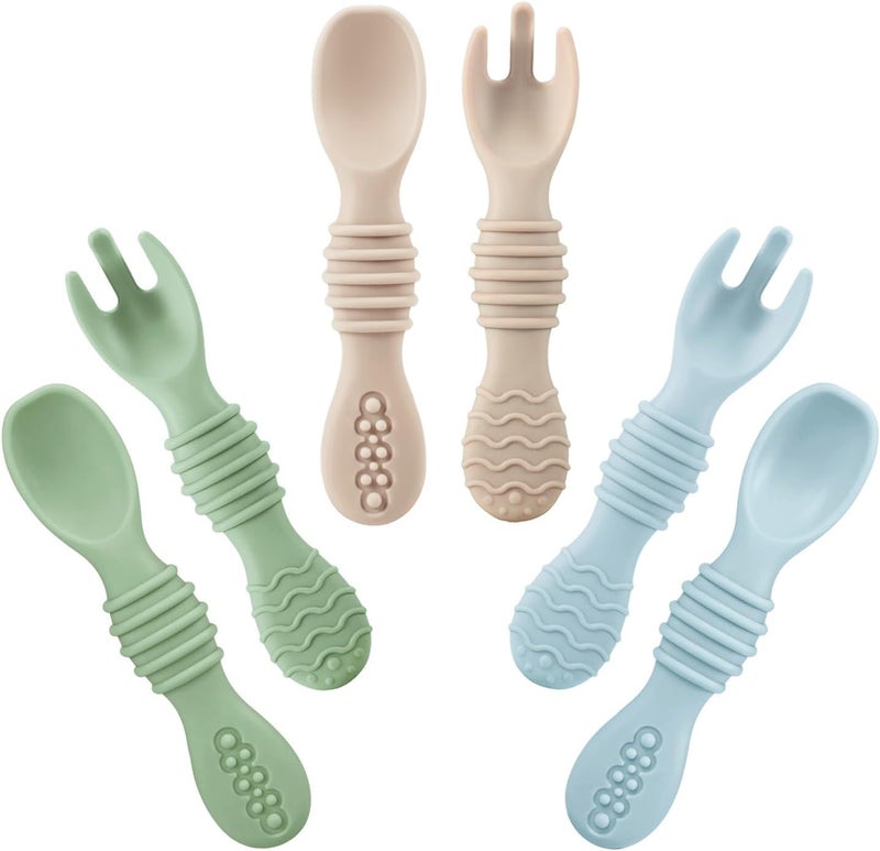 PandaEar 6 Pack Silicone Baby Spoons & Forks | Baby Feeding Set Self Feeding Utensils, Toddler Infant Feeding Spoon Forks BPA Free First Stage - Image 1